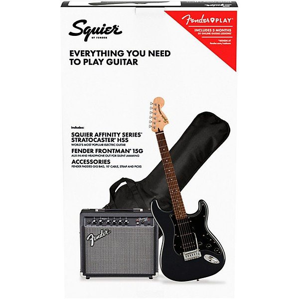 Squier Affinity Series Stratocaster HSS Electric Guitar Pack With Fender Frontman 15G Amp Charcoal Frost Metallic - Image 8